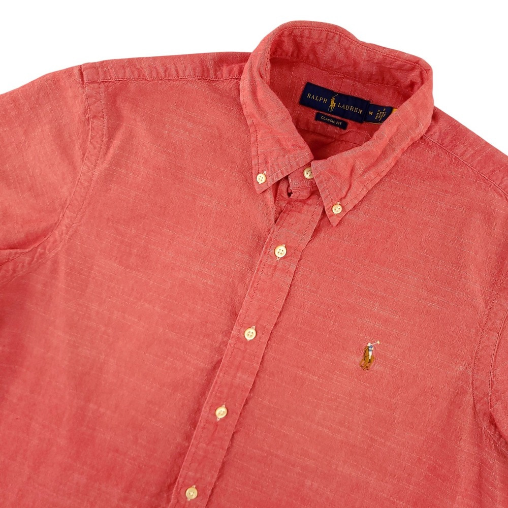 Ralph Lauren Shirt Mens M Pink Solid Short Sleeve Button Down Classic Fit Casual